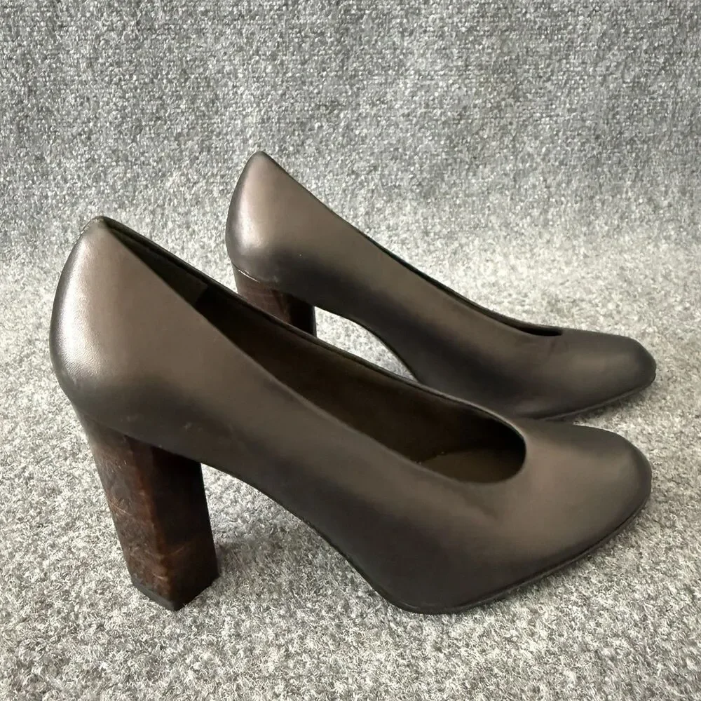 Stuart Weitzman Metallic Leather Pumps Spanish Made Tiger Eye Block Heel Sz 6.5M